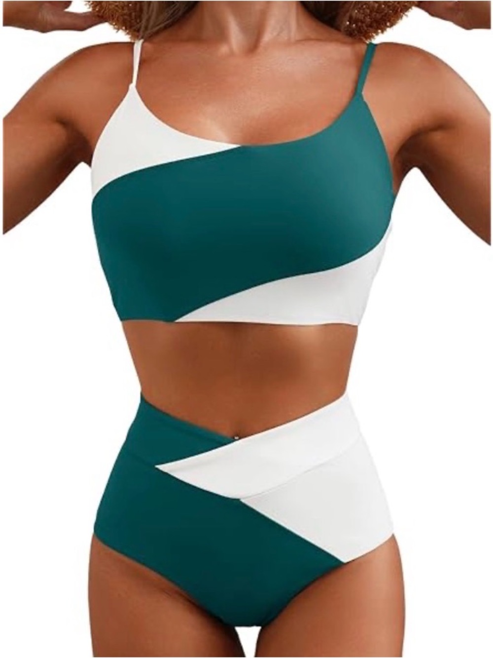 New Women’s 2 Piece Teal and White Bikini Swimsuit / XL